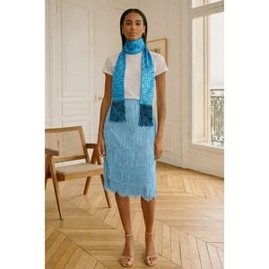 Coach Y2K NWT Silk Scarf Teal Signature Print Rhinestones Fringed